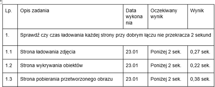 Przykład raportu z testowania wydajności