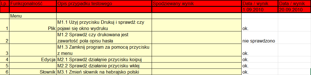 Przykład raportu z testowania