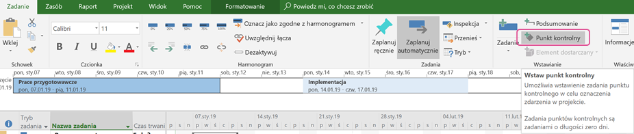 Ustawianie punktu kontrolnego